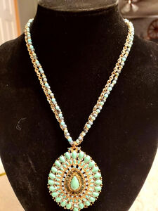 Faux Turquoise Cluster Pendant Necklace